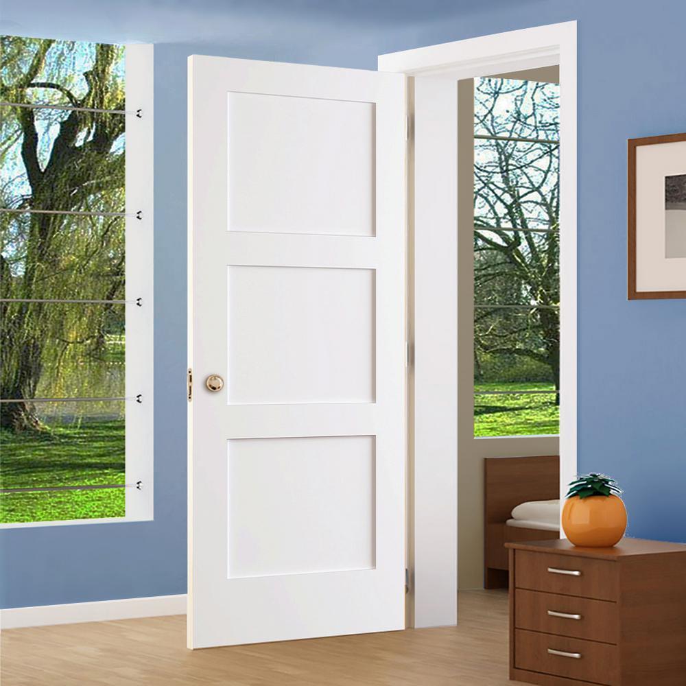24 in. x 80 in. White 3-Panel Shaker Solid Core Wood Interior Door Slab - Super Arbor