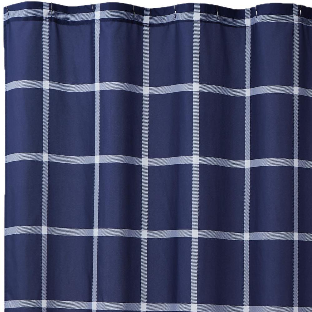 Printed Windowpane 72 in. White/Navy Shower Curtain - Super Arbor