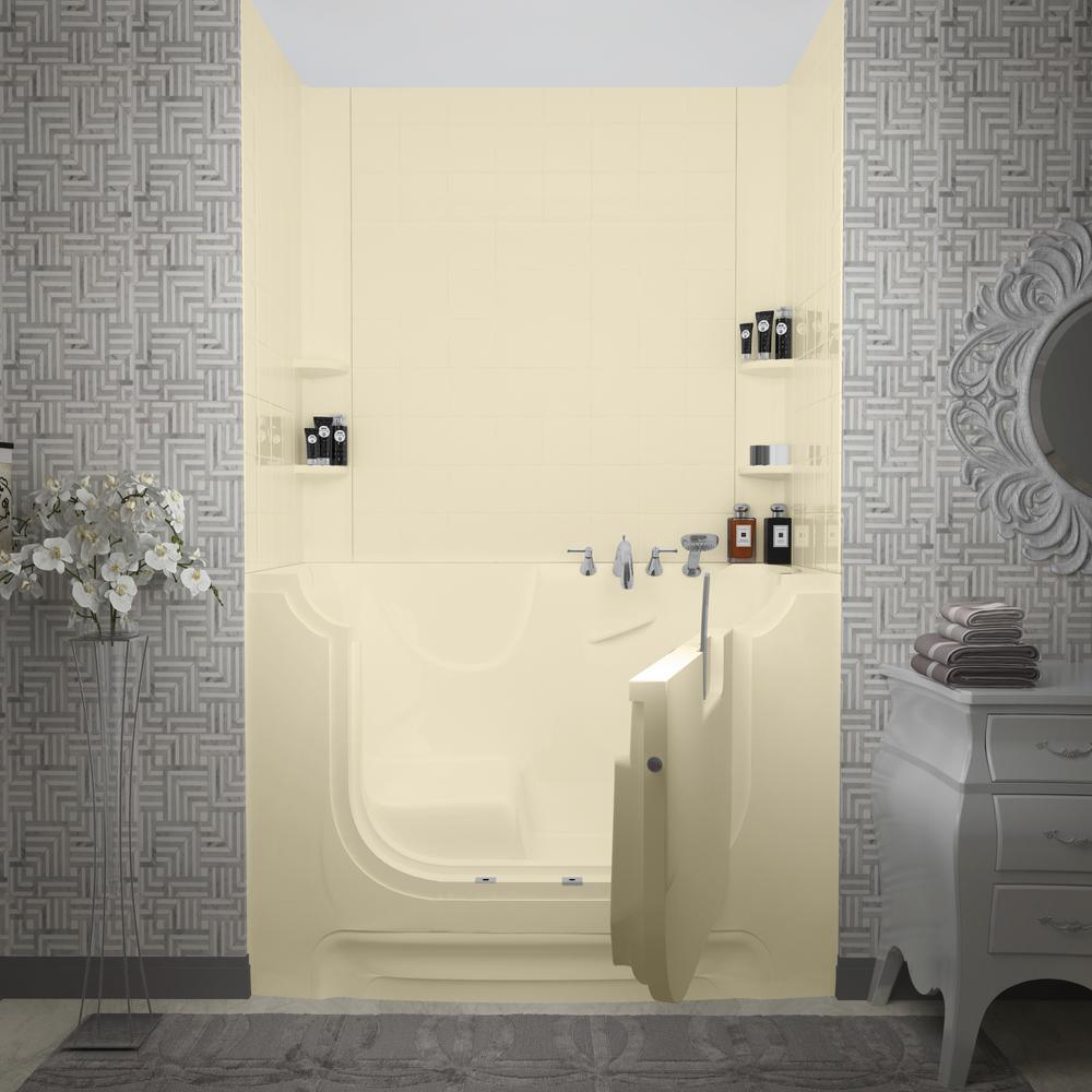 NOVA Heated Wheelchair Accessible 5 ft. walk-in bathtub with 6 in. Tile Easy Up Adhesive Wall Surround in Biscuit - Super Arbor