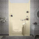 NOVA Heated Wheelchair Accessible 5 ft. walk-in bathtub with 6 in. Tile Easy Up Adhesive Wall Surround in Biscuit - Super Arbor
