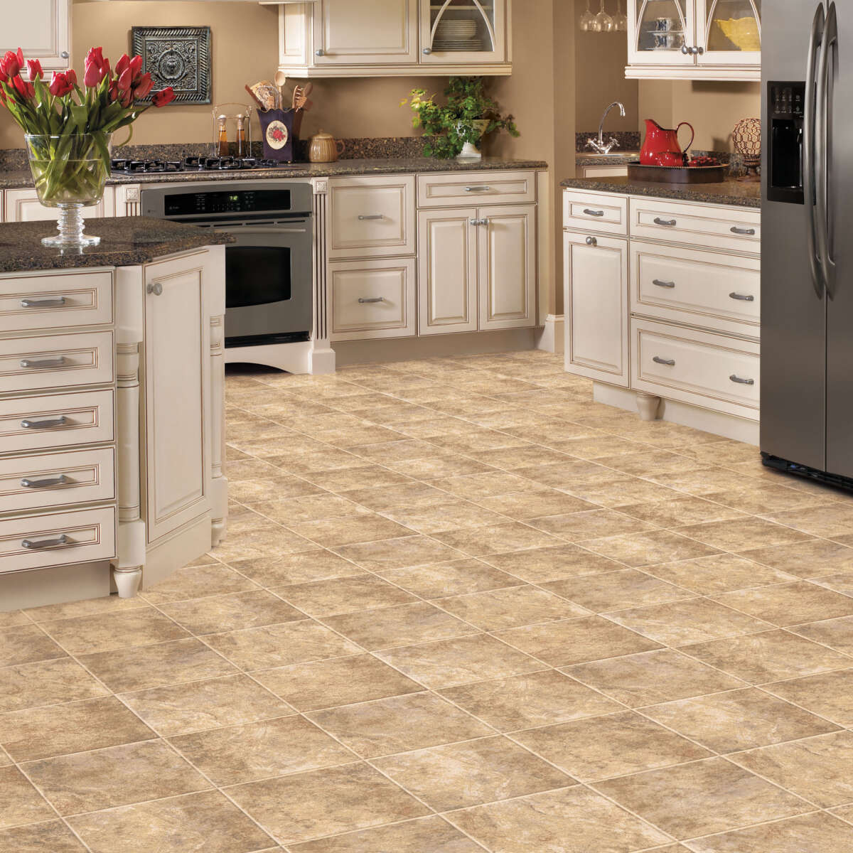 Congoleum AirStep Plus Starlight Sheet Vinyl, 12-ft W, Cut-to-Length, Oasis Beige Stone Look, Low-Gloss Finish