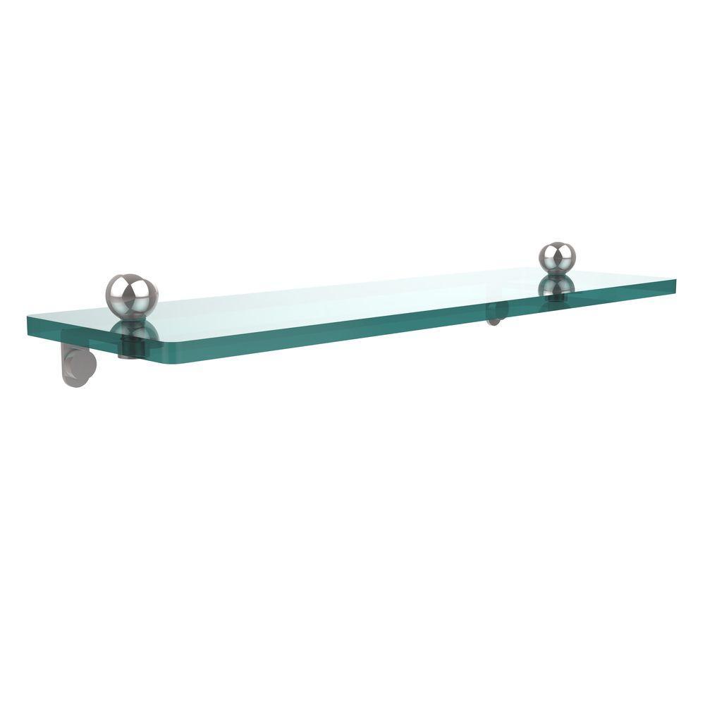 16 in. L x 3 in. H x 5 in. W Clear Glass Vanity Bathroom Shelf in Satin Nickel - Super Arbor