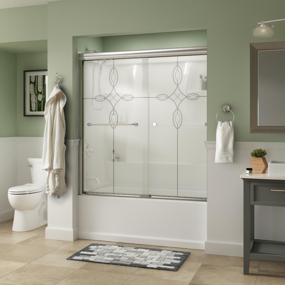 Everly 60 in. x 58-1/8 in. Traditional Semi-Frameless Sliding Bathtub Door in Bronze and 1/4 in. (6mm) Rain Glass - Super Arbor