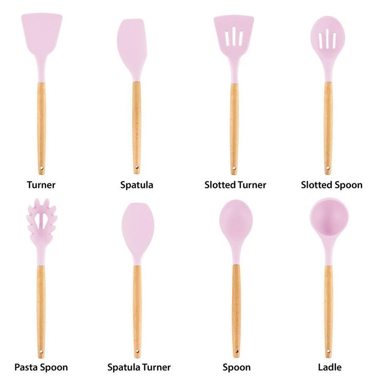 Pink Silicone and Wood Cooking Utensils (Set of 9)