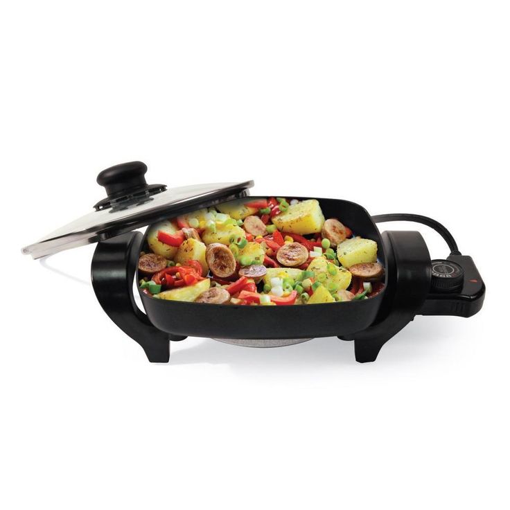 8 in. Black Non-Stick Electric Skillet with Heat Resistant Handles