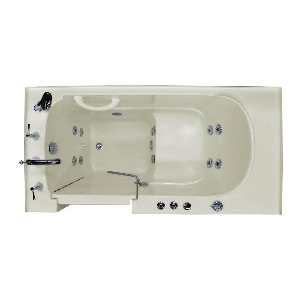 Rampart Nova Heated 5 ft. Walk-in Whirlpool Bathtub with 6 in. Tile Easy Up Adhesive Wall Surround in Biscuit - Super Arbor