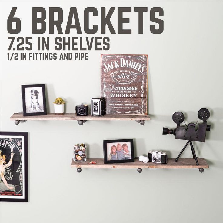 1/2 in. Black Pipe 8 in. L Wall Mounted Shelf Bracket Kit (6-Pack)