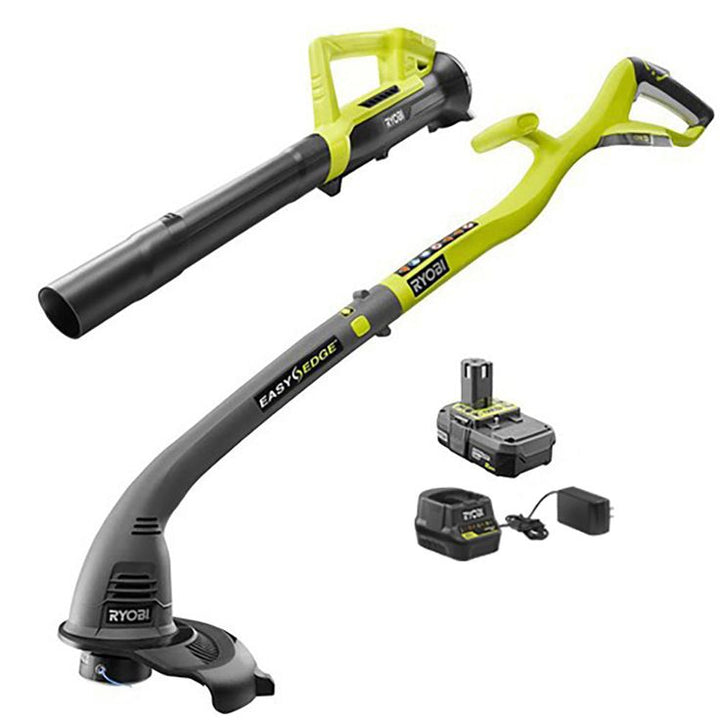 ONE+ 18-Volt Lithium-Ion String Trimmer/Edger and Blower/Sweeper Combo Kit 2.0 Ah Battery and Charger Included