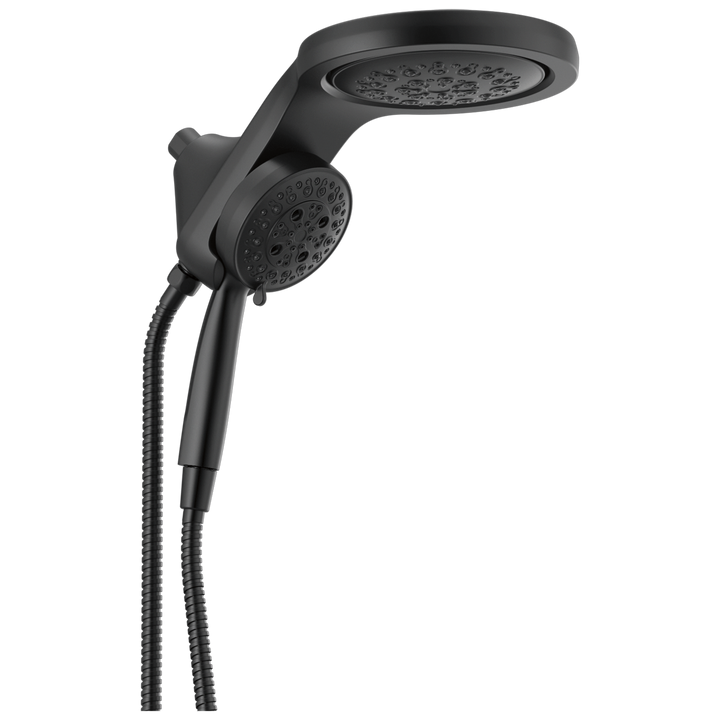 Delta HydroRain Two-in-One 5-Spray 6 in. Double Wall-Mount Fixed H2Okinetic Shower Head with Hand Shower, Matte Black