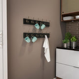 27 in. L Black Rail-Mounted Wall Hook Hanging Rack with 6 Hooks
