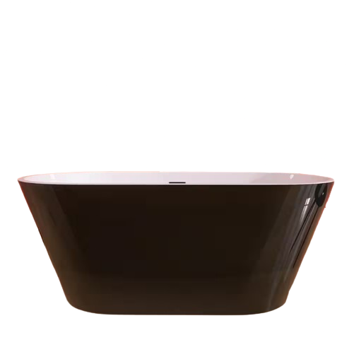 55 in. x 27.5 in. Acrylic Soaking Tub Flatbottom Free Standing Bathtub Chrome Anti-Clogging Drain in Glossy Black
