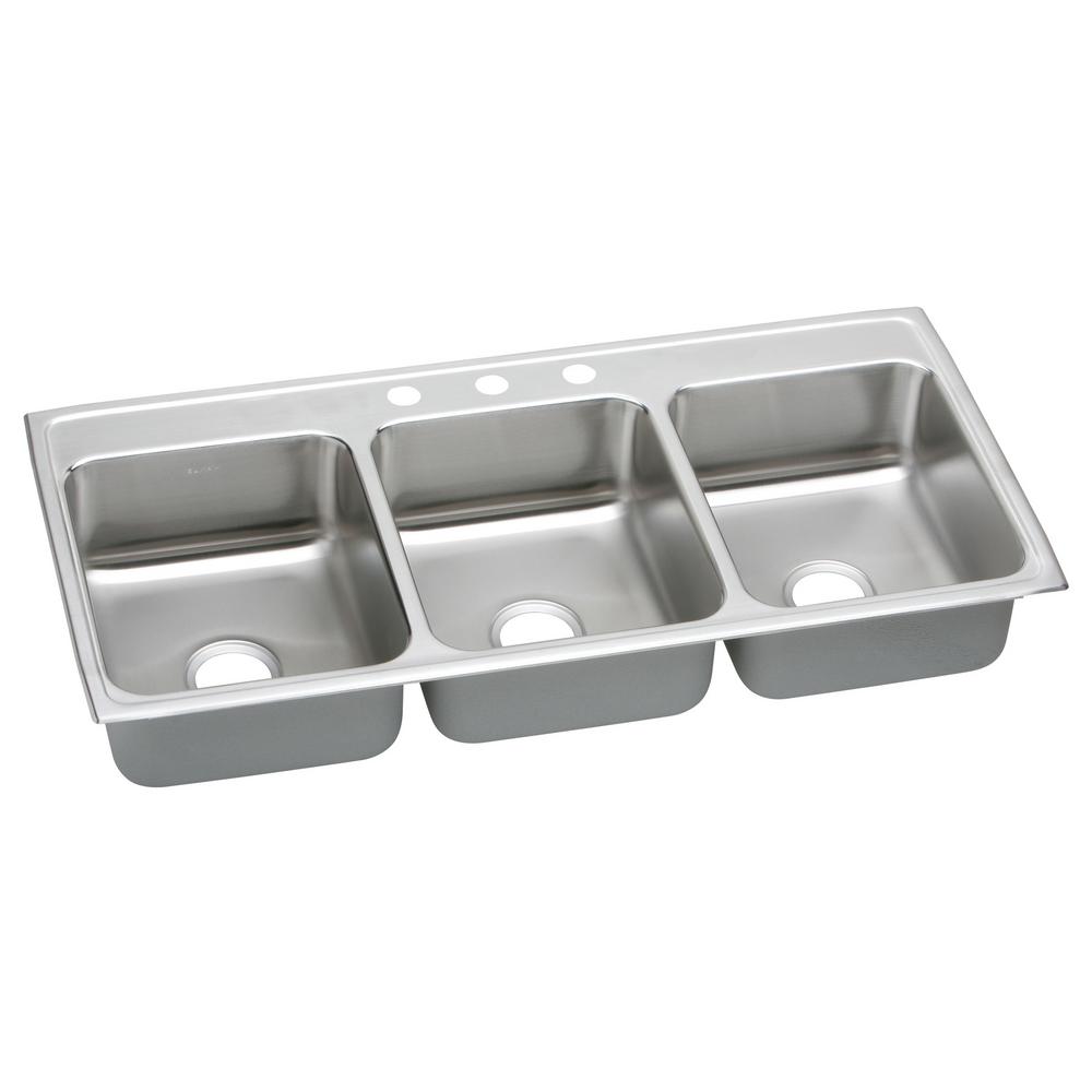 Lustertone Drop-In Stainless Steel 46 in. 3-Hole Triple Bowl Kitchen Sink - Super Arbor