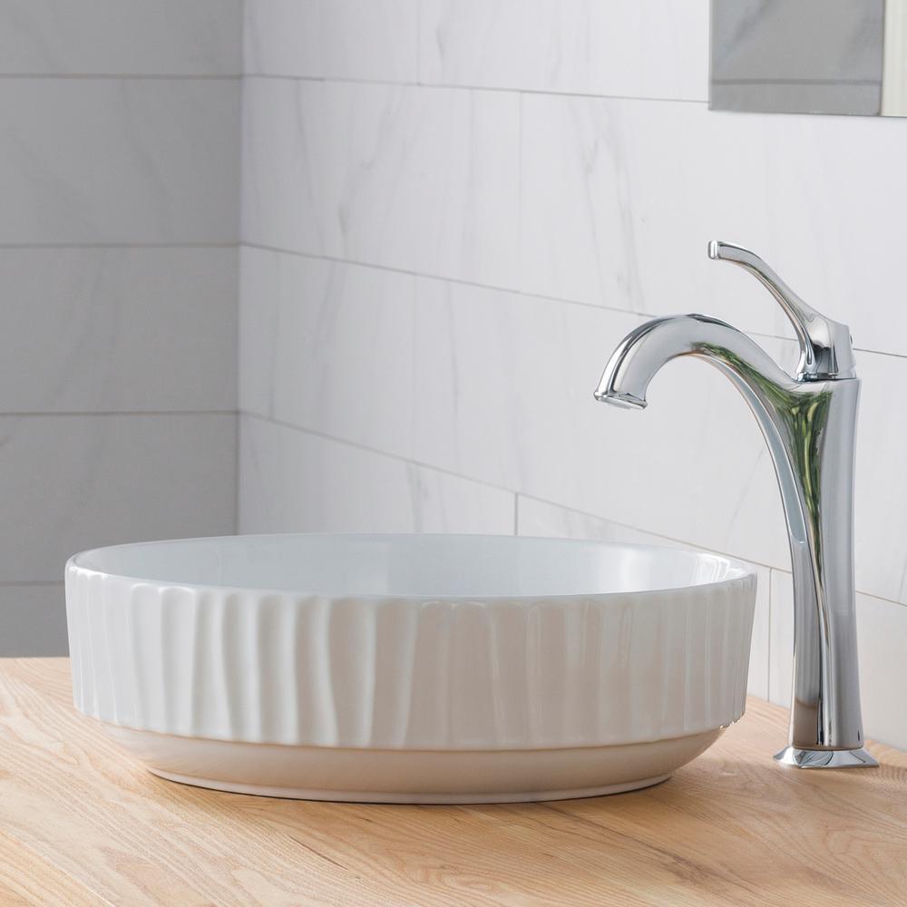 Viva 15-3/4 in. Round Porcelain Ceramic Vessel Sink in White - Super Arbor