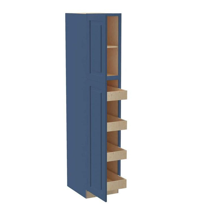 Home Decorators Collection Grayson 18 in. W x 24 in. D x 84 in. H Assembled Plywood Pantry Kitchen Cabinet in Mythic Blue with 4ROT Soft Close LH