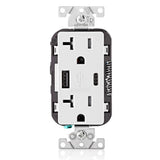 20 Amp Tamper Resistant Duplex Outlet with Type A and Type-C USB Chargers, White - Super Arbor