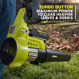 RYOBI 40V Jet Fan Leaf Blower Kit, 110 MPH, 525 CFM with Lawn & Leaf Bag, 4.0 Ah Battery and Charger