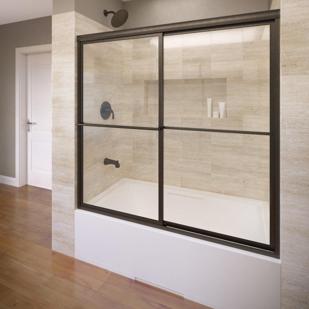 Deluxe 59 in. x 58-1/2 in. Clear Framed Sliding Tub Door in Oil Rubbed Bronze - Super Arbor