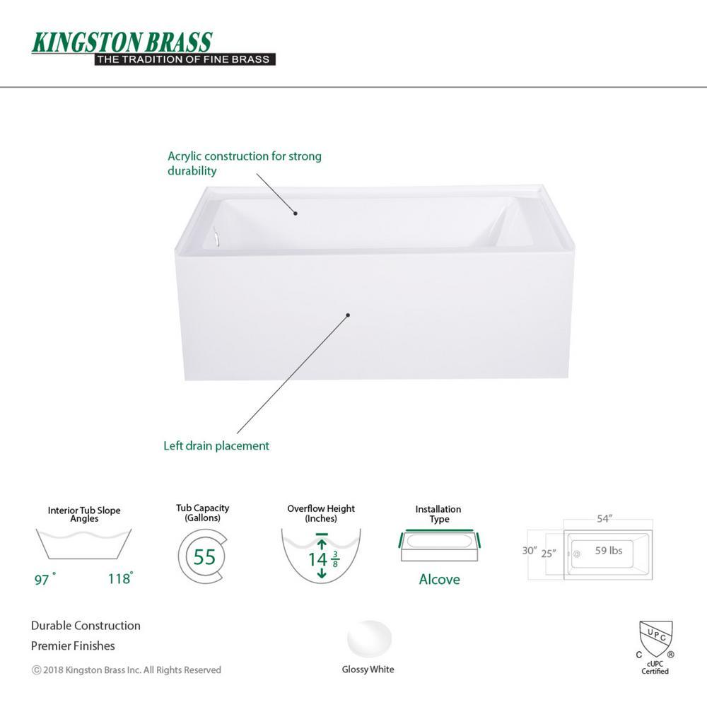 Aqua Eden Jenny 54 in. Acrylic Left-Hand Drain Rectangular Alcove Bathtub in White - Super Arbor