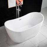 59 in. Acrylic Freestanding Double Slipper Flatbottom Soaking Bathtub with Drain and Overflow Included in White - Super Arbor