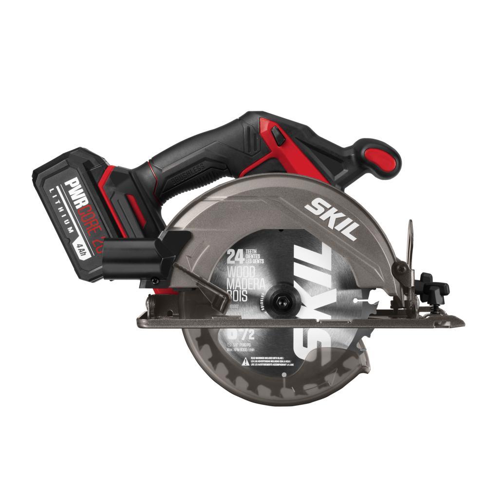 PWRCore Brushless 20V Cordless 6-1/2 in. Circular saw Kit with 4.0Ah Lithium-ion Battery, PWRAsst USB Adapter & Charger - Super Arbor
