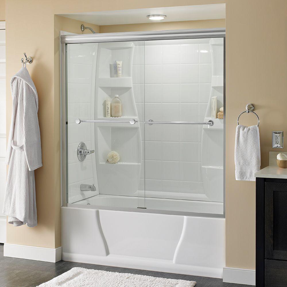 Lyndall 60 in. x 58-1/8 in. Semi-Frameless Traditional Sliding Bathtub Door in Chrome with Rain Glass - Super Arbor