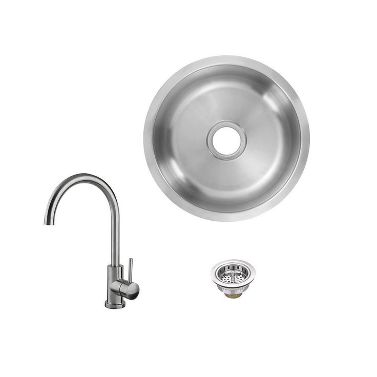 All-in-1 Undermount 18-Gauge Stainless Steel 16 in. 0-Hole Round Single Bowl Bar Sink with Gooseneck Kitchen Faucet