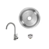 All-in-1 Undermount 18-Gauge Stainless Steel 16 in. 0-Hole Round Single Bowl Bar Sink with Gooseneck Kitchen Faucet