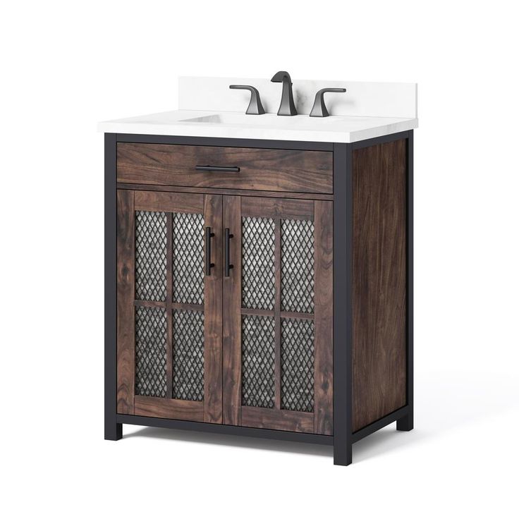 Drysdale 30 in. Wx 34.5 in. H Bath Vanity in Sable with Engineered Stone Vanity Top in Lgt Vein Carrera with White Basin