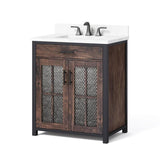 Drysdale 30 in. Wx 34.5 in. H Bath Vanity in Sable with Engineered Stone Vanity Top in Lgt Vein Carrera with White Basin