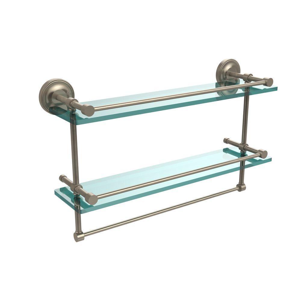 22 in. L  x 12 in. H  x 5 in. W 2-Tier Clear Glass Bathroom Shelf with Towel Bar in Polished Chrome - Super Arbor
