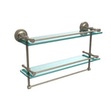 22 in. L  x 12 in. H  x 5 in. W 2-Tier Clear Glass Bathroom Shelf with Towel Bar in Polished Chrome - Super Arbor