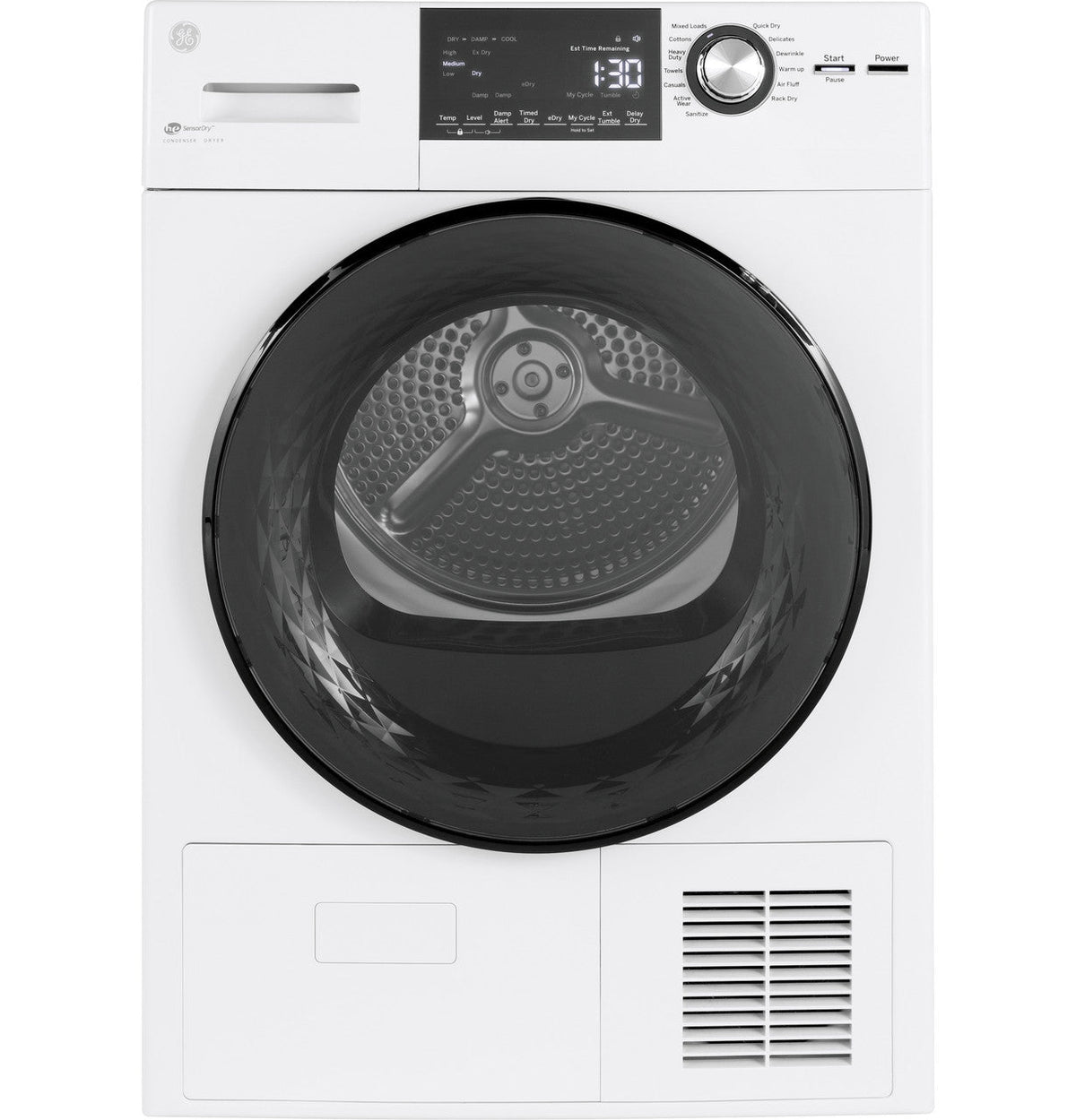 GE 4.1-cu ft Stackable Ventless Electric Dryer (White)