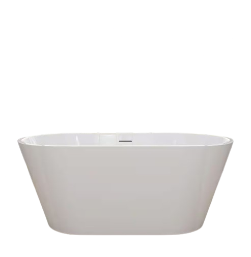 55 in. x 27.5 in. Acrylic Soaking Tub Flatbottom Free Standing Bathtub Chrome Anti-clogging Drain in Glossy White
