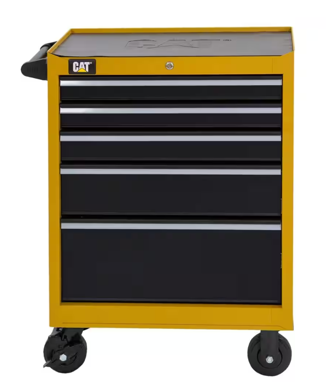 Heavy-Duty 26 in. 5-Drawer Yellow 16-Gauge Steel Rolling Tool Cabinet with Keyed Locking System