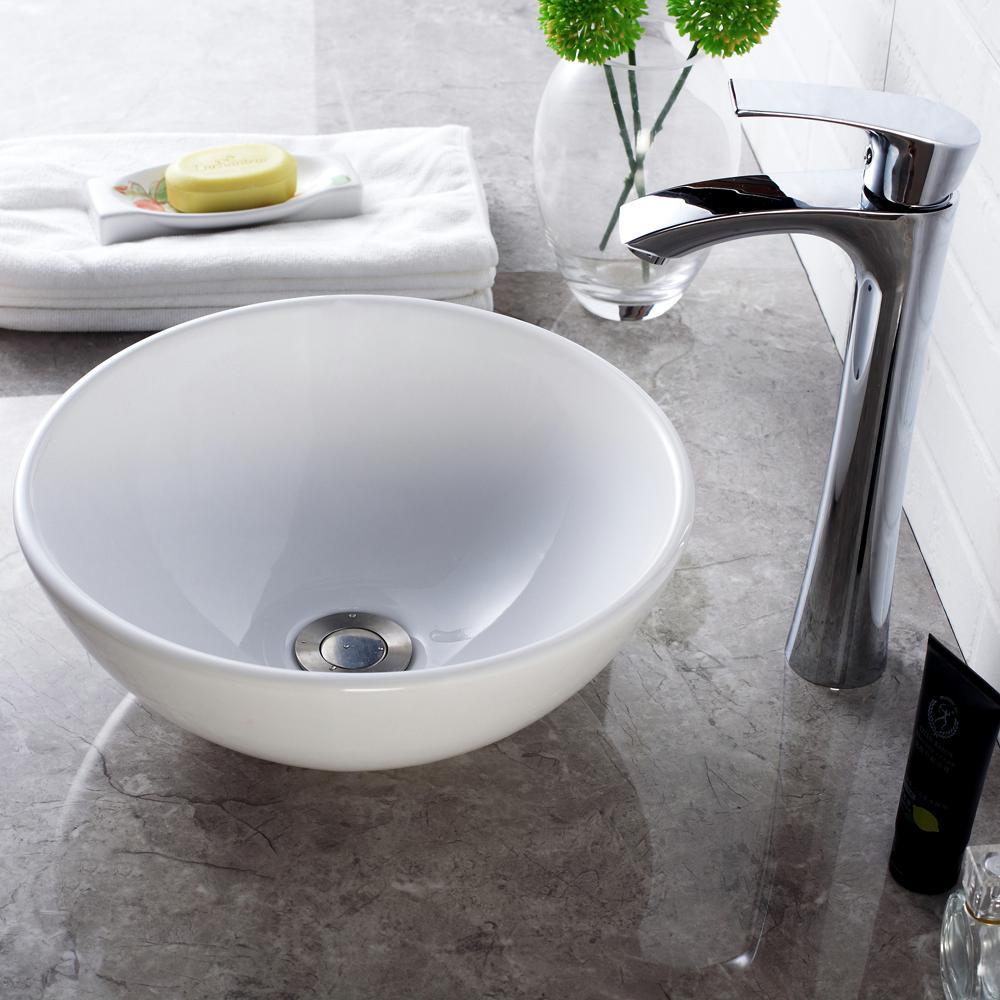 13 in. x 13 in. Round Bowl Modern Bathroom Above in White Porcelain Ceramic Vessel Vanity Sink Art Basin - Super Arbor