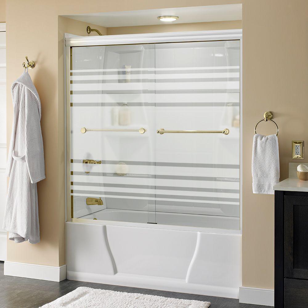 Crestfield 60 in. x 58-1/8 in. Semi-Frameless Traditional Sliding Bathtub Door in Bronze with Transition Glass - Super Arbor