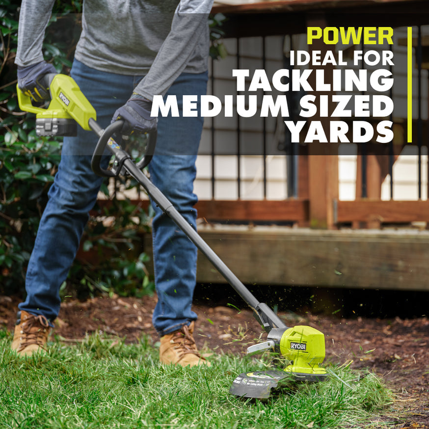RYOBI ONE+ 18V Lithium-Ion Cordless 13" String Trimmer/Edger Kit with 4.0 Ah Battery and Charger