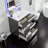 Eviva Deluxe 32 in. W x 18 in. D x 34 in. H Single Freestanding Bath Vanity in Gray with White Porcelain Integrated Sink Top