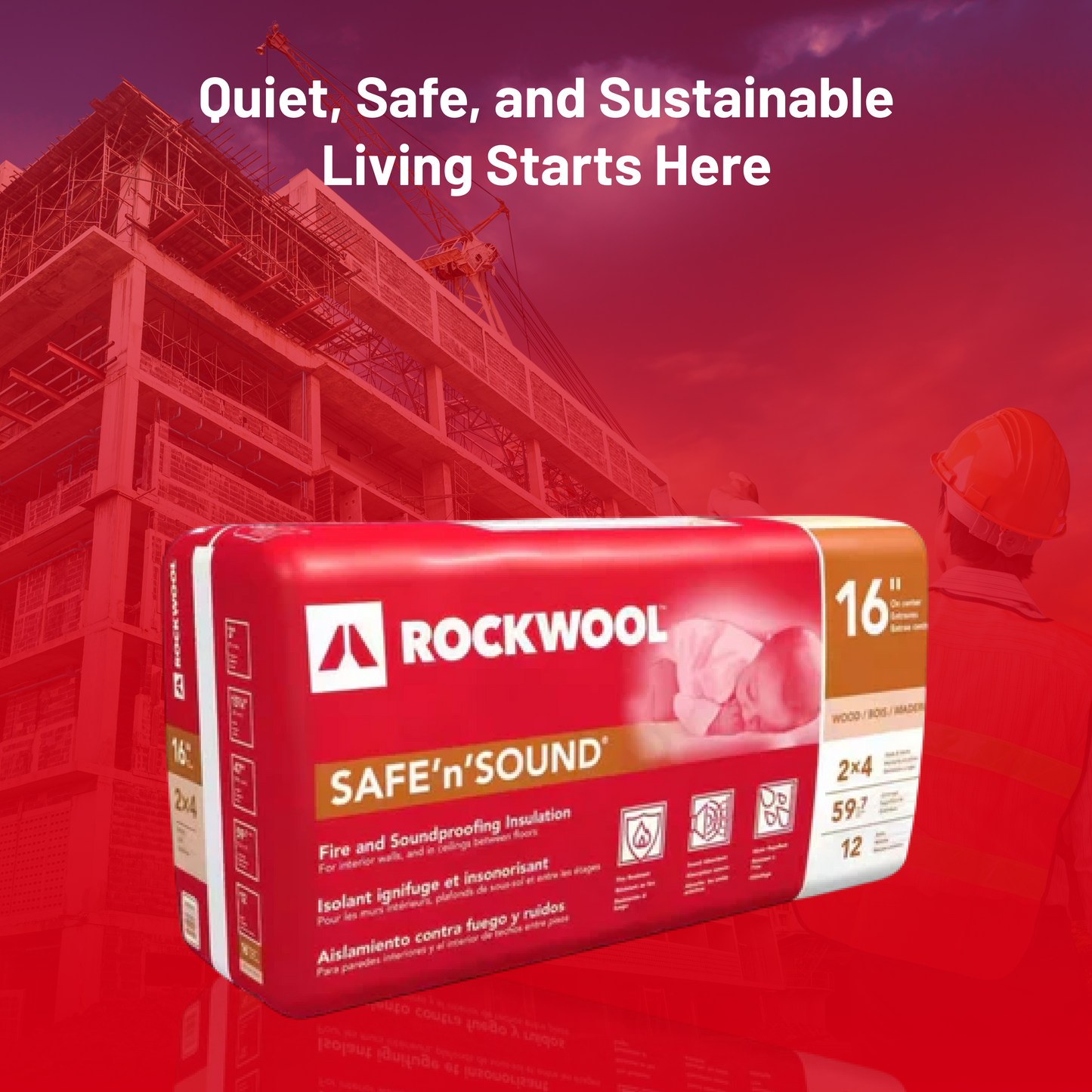 ROCKWOOL Safe'n'Sound Unfaced Mineral Wool Batt Insulation 15-1/4 in x 47 in x 6 in (29.8 sq ft)