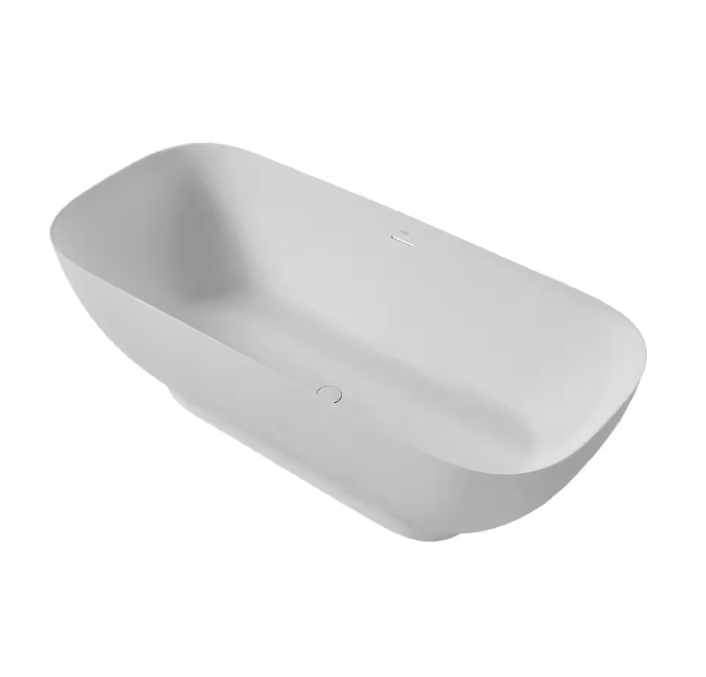 67 in. Stone Resin Flatbottom Freestanding Double Slipper Soaking Bathtub in White with Brass Drain