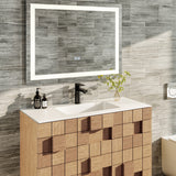 Eviva Mosaic 33"W x 20"D Natural Oak Wall Mount Bathroom Vanity with White Solid Surface Countertop and Integrated Sink