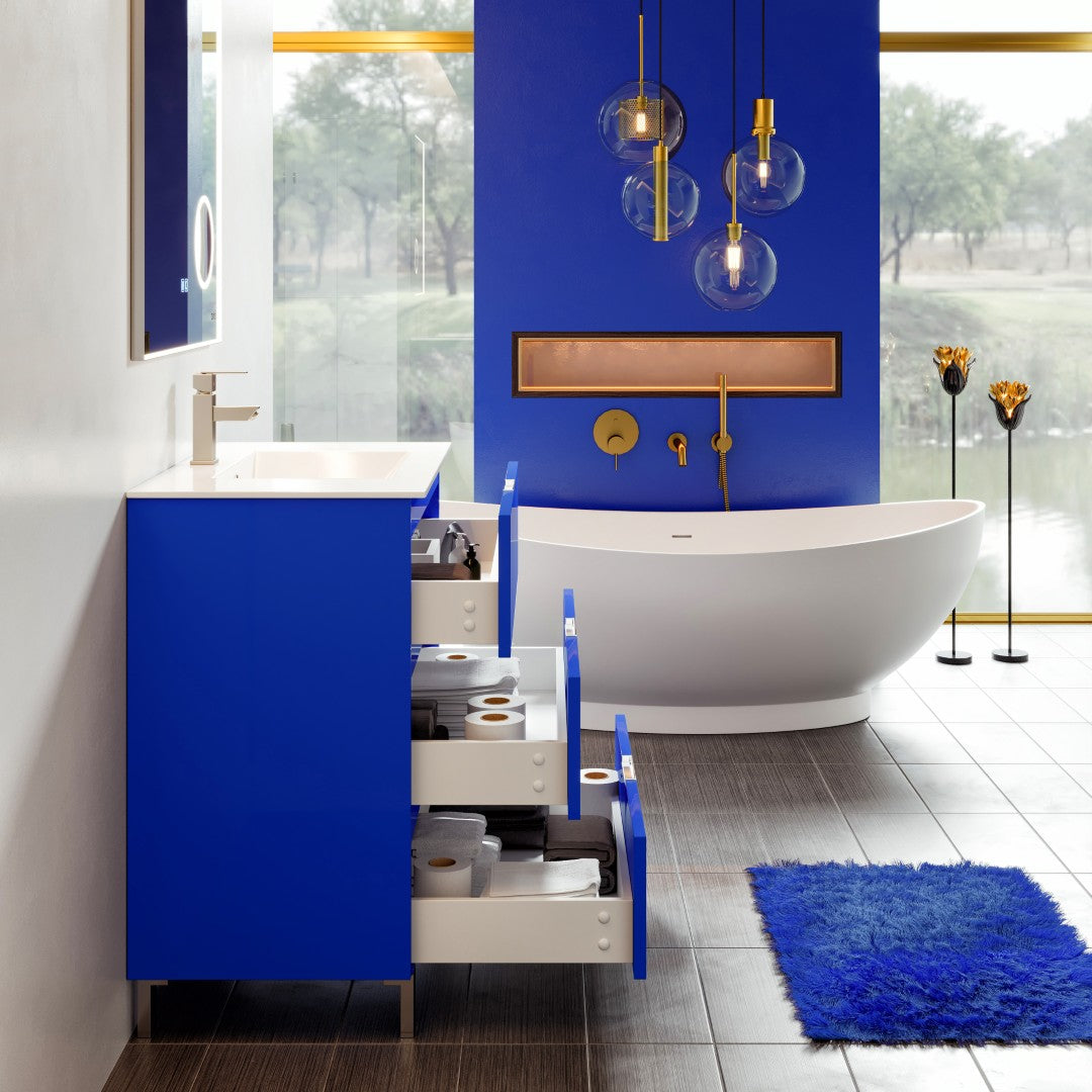 Eviva Malmo 32"W x 14"D Blue Bathroom Vanity with White Porcelain Countertop and Integrated Sink