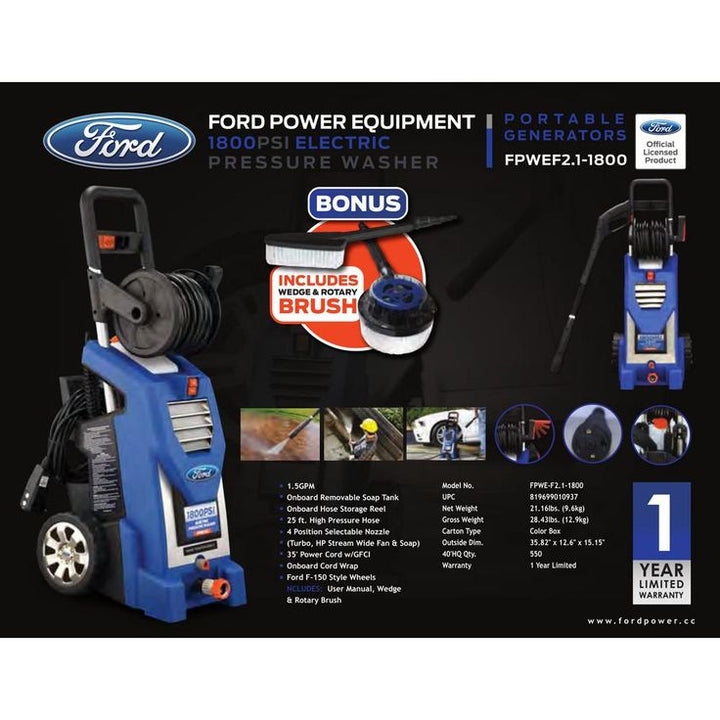Ford 1,800 PSI 1.5 GPM Electric Pressure Washer