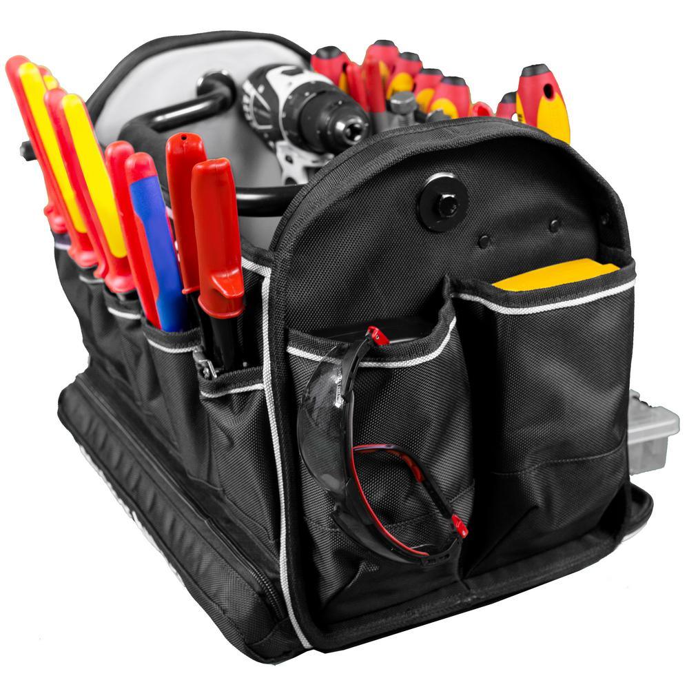 18 in. Contractor's Tote Bag with Integrated Parts Bin Compartment and Waterproof Rain Cover - Super Arbor