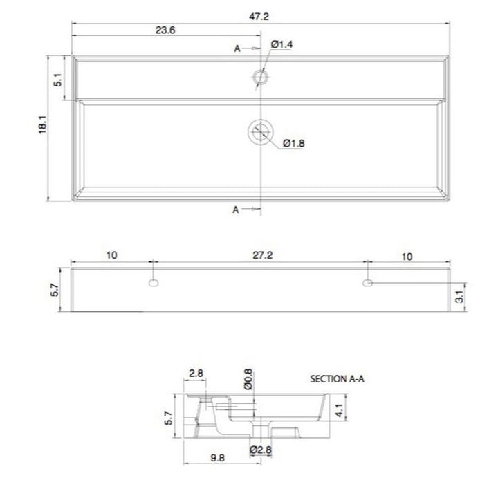 Nameeks Teorema Wall Mounted Vessel Bathroom Sink in White with 6 Faucet Holes