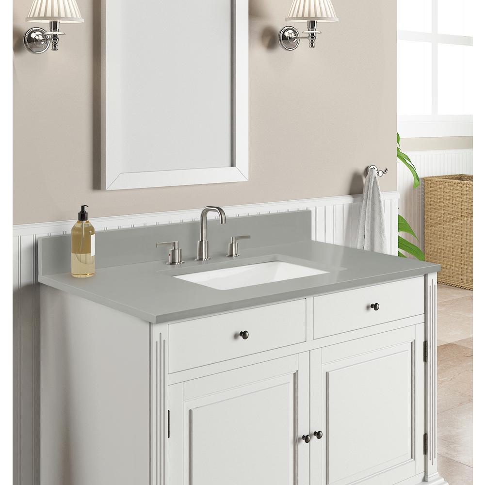 43 in. W x 22 in. D x 0.75 in. H Quartz Vanity Top in Earth Gray with White Basin - Super Arbor