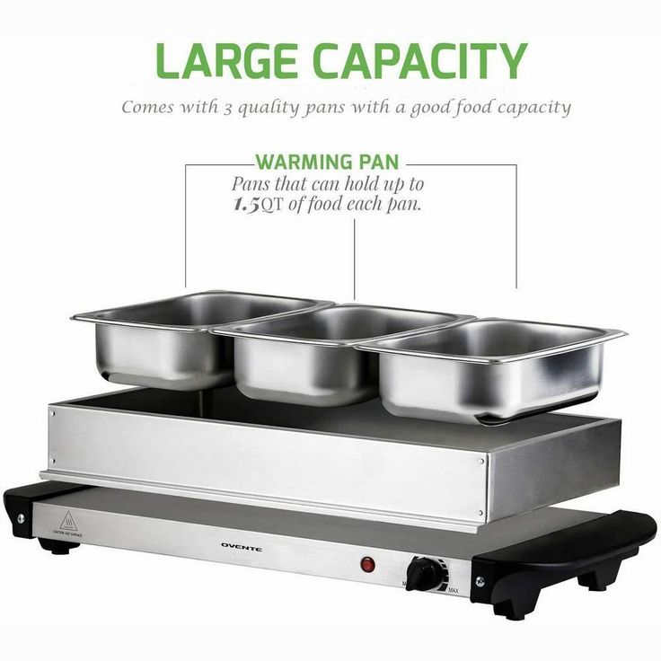 1.5 Qt. Silver Stainless Steel Electric Buffet Server Tray Warming Pans with Adjustable Temperature Control