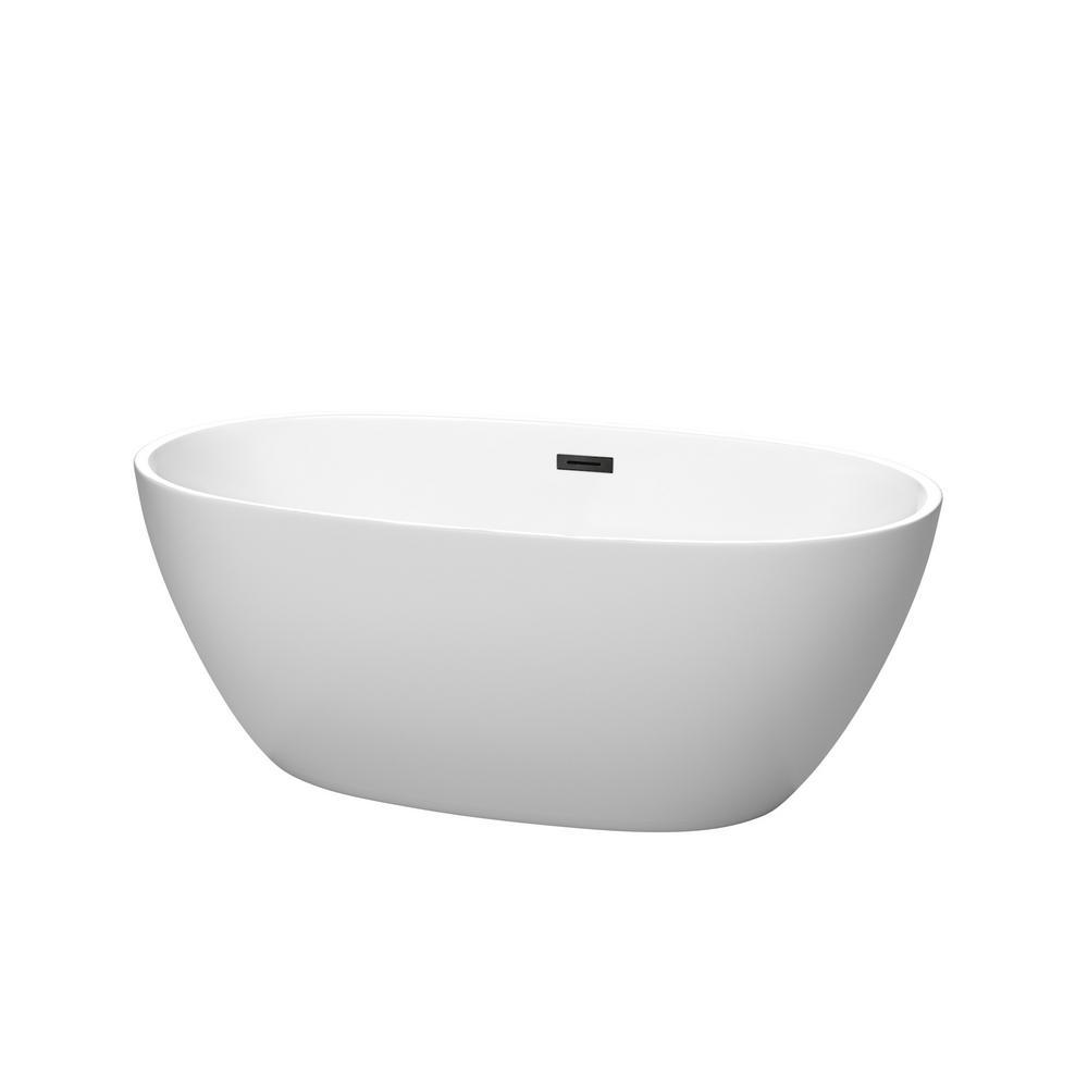 Juno 59 in. Acrylic Flatbottom Bathtub in Matte White with Polished Chrome Trim - Super Arbor