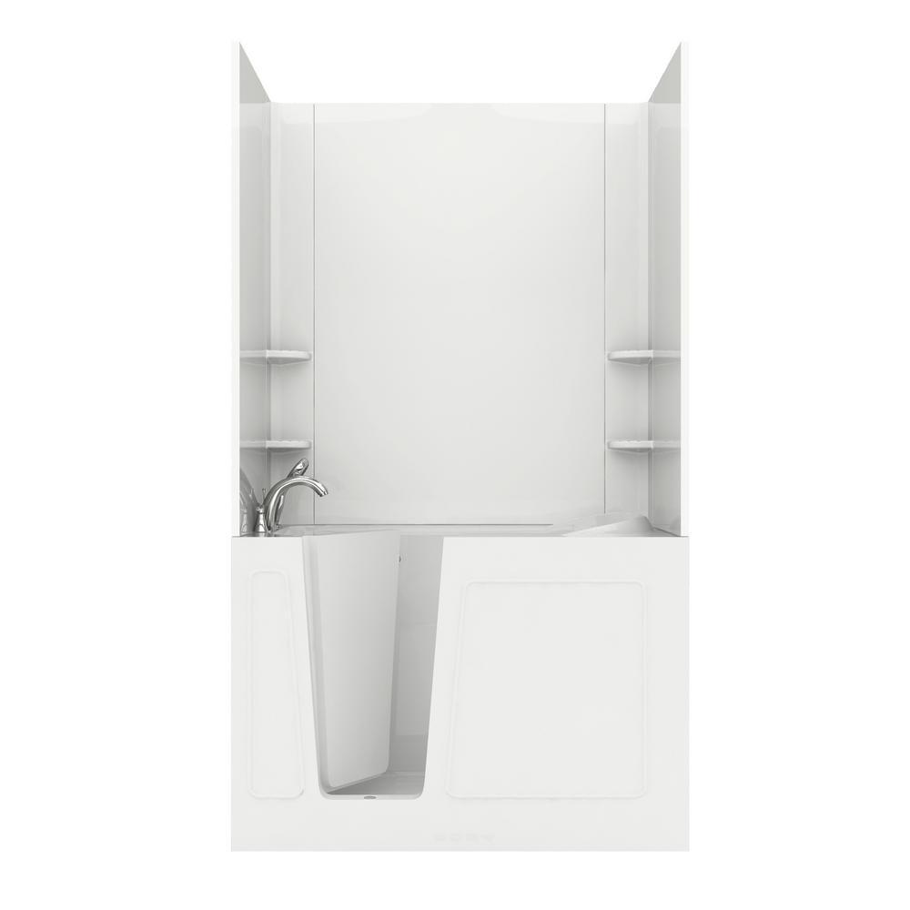 Rampart 4.5 ft. Walk-in Non-Whirlpool Bathtub with Easy Up Adhesive Wall Surround in White - Super Arbor