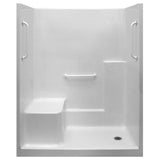 Ultimate-W 36 in. x 60 in. x 77 in. 1-Piece Low Threshold Shower Stall in White, Grab Bars, Molded Seat, Left Drain - Super Arbor